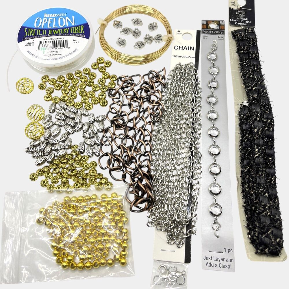 Mixed Lot Jewelry Chains Stretch Cord Wire Necklace Spacer Bead Supply Craft DIY
